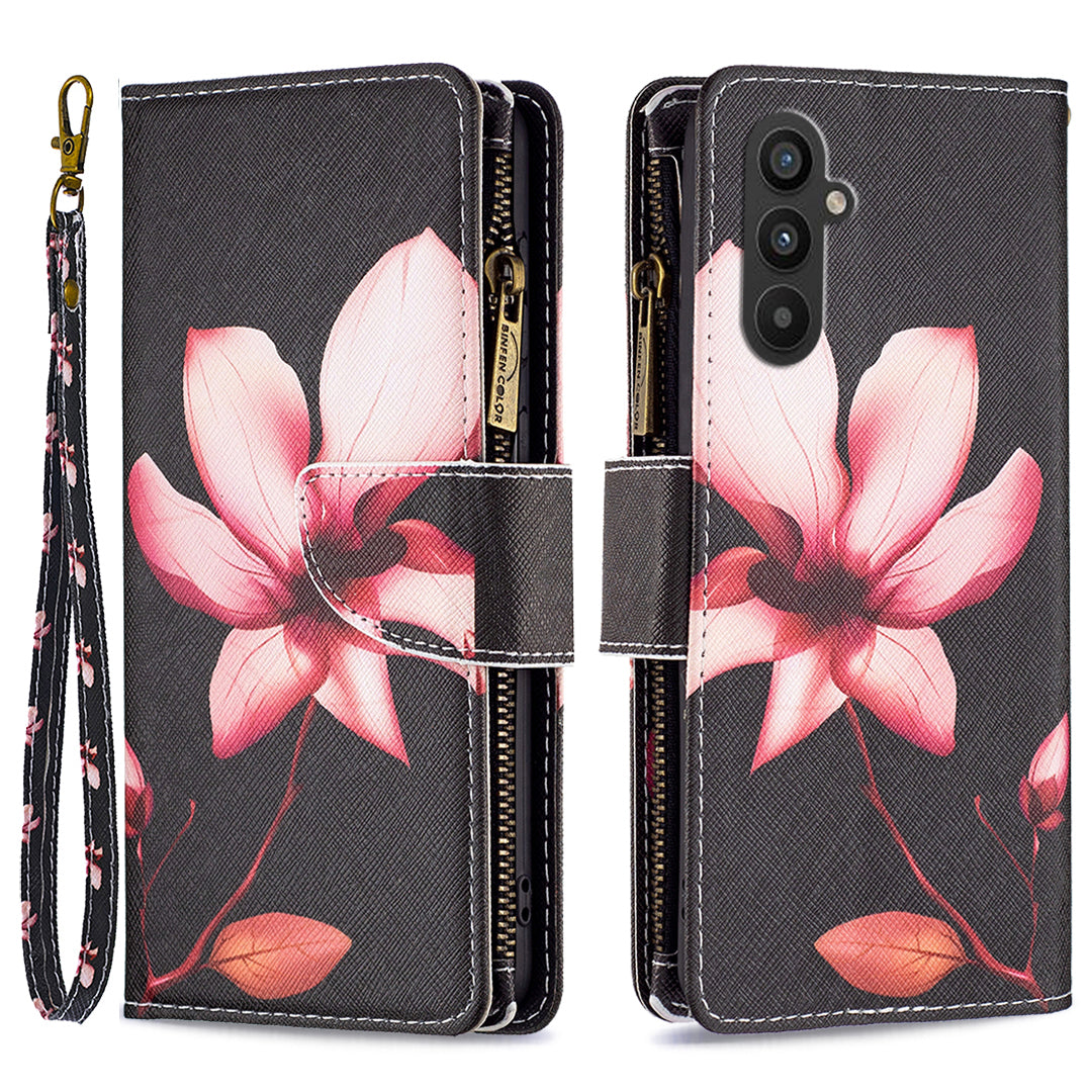 BF03 Leather Wallet Case for Samsung Galaxy A25 5G Pattern Printing Zipper Pocket Stand Phone Cover