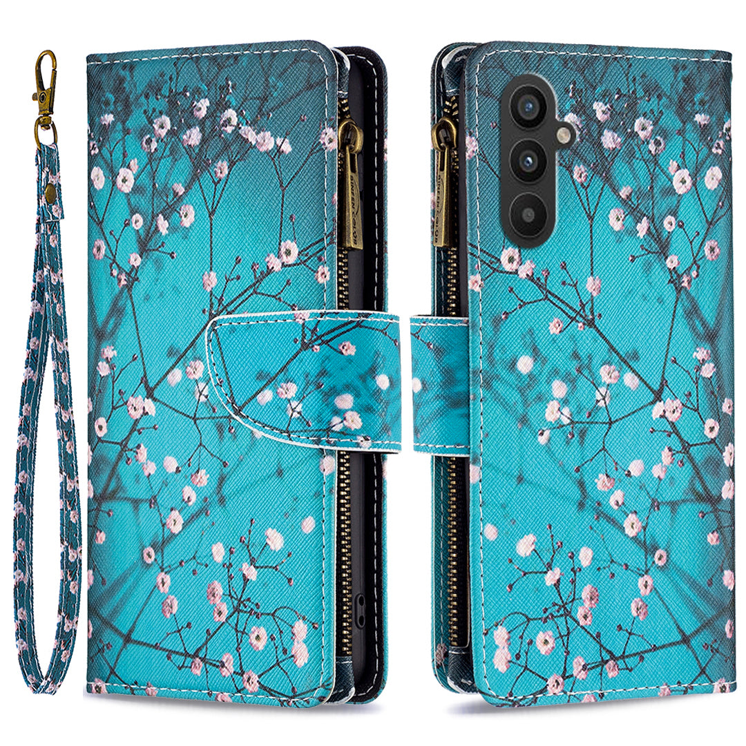 BF03 Leather Wallet Case for Samsung Galaxy A25 5G Pattern Printing Zipper Pocket Stand Phone Cover
