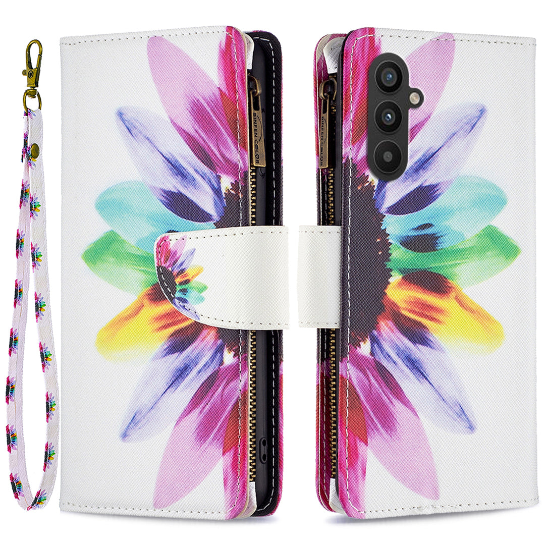BF03 Leather Wallet Case for Samsung Galaxy A25 5G Pattern Printing Zipper Pocket Stand Phone Cover