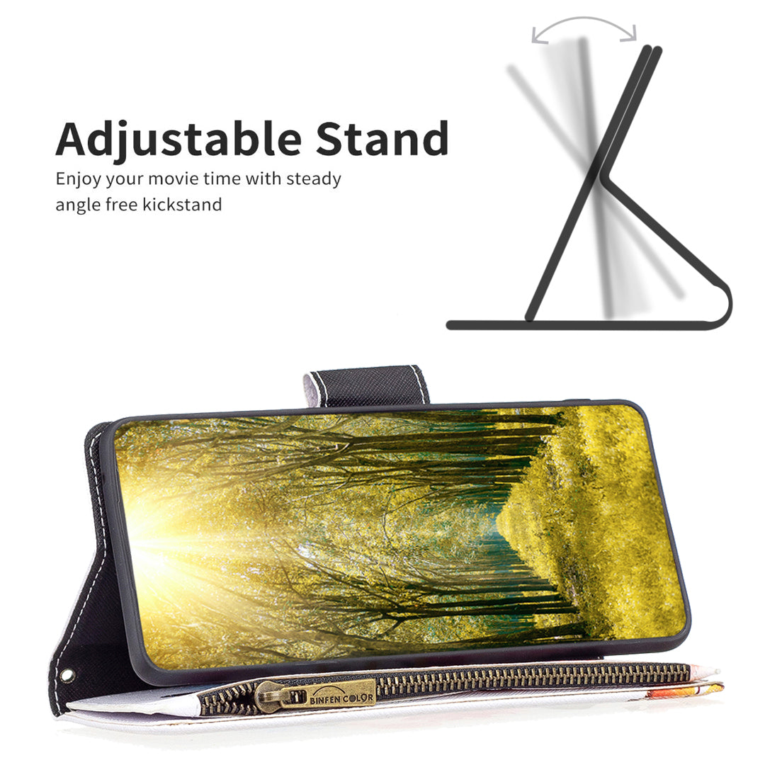 BF03 Leather Wallet Case for Samsung Galaxy A25 5G Pattern Printing Zipper Pocket Stand Phone Cover