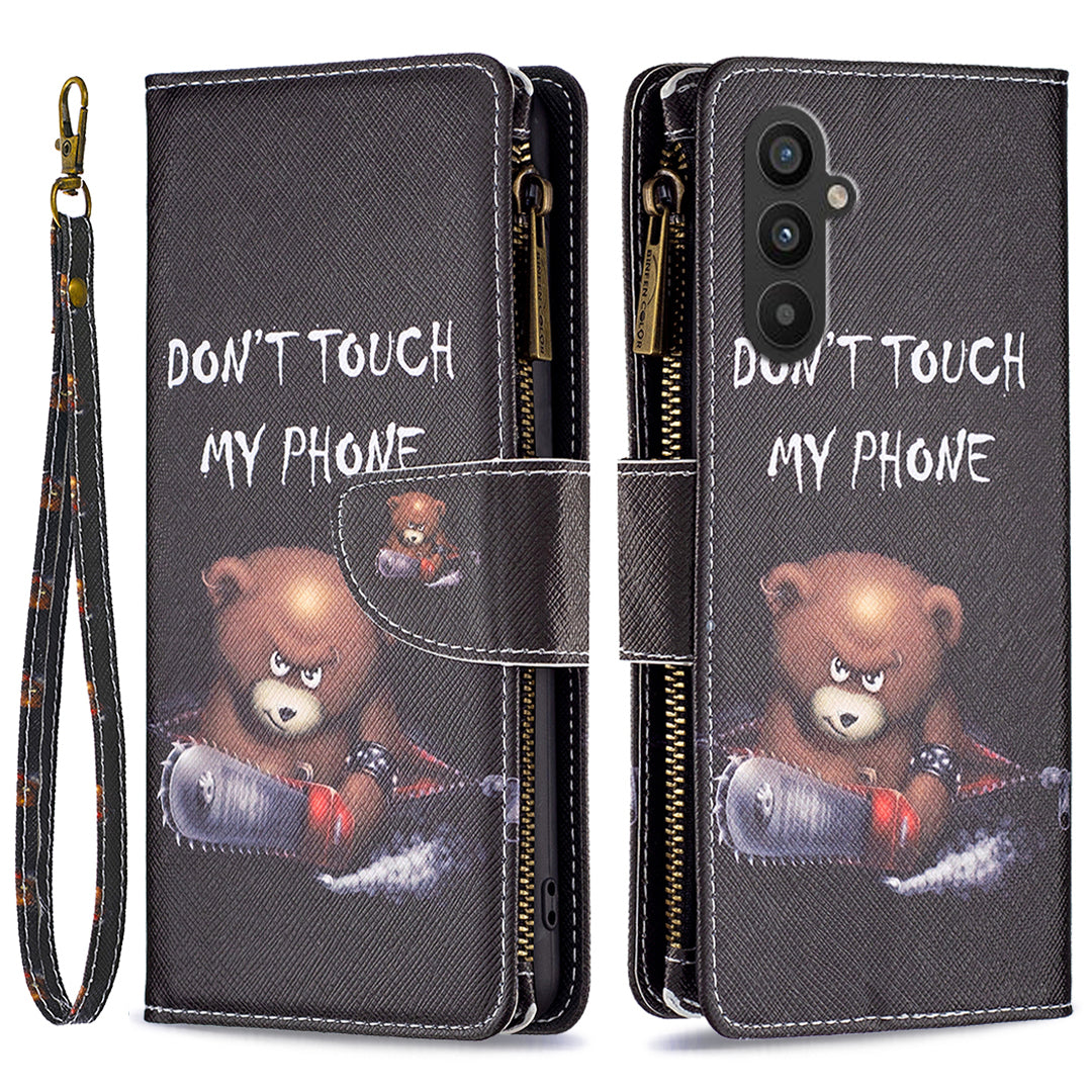BF03 Leather Wallet Case for Samsung Galaxy A25 5G Pattern Printing Zipper Pocket Stand Phone Cover