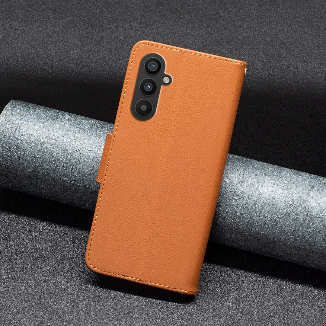 Til Samsung Galaxy A25 5G PU læder telefontaske Pung Litchi Texture Stand Anti-drop telefoncover med rem