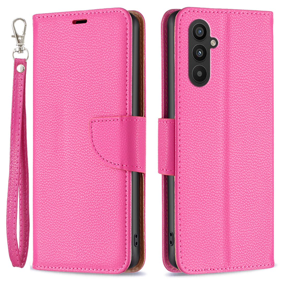 Til Samsung Galaxy A25 5G PU læder telefontaske Pung Litchi Texture Stand Anti-drop telefoncover med rem