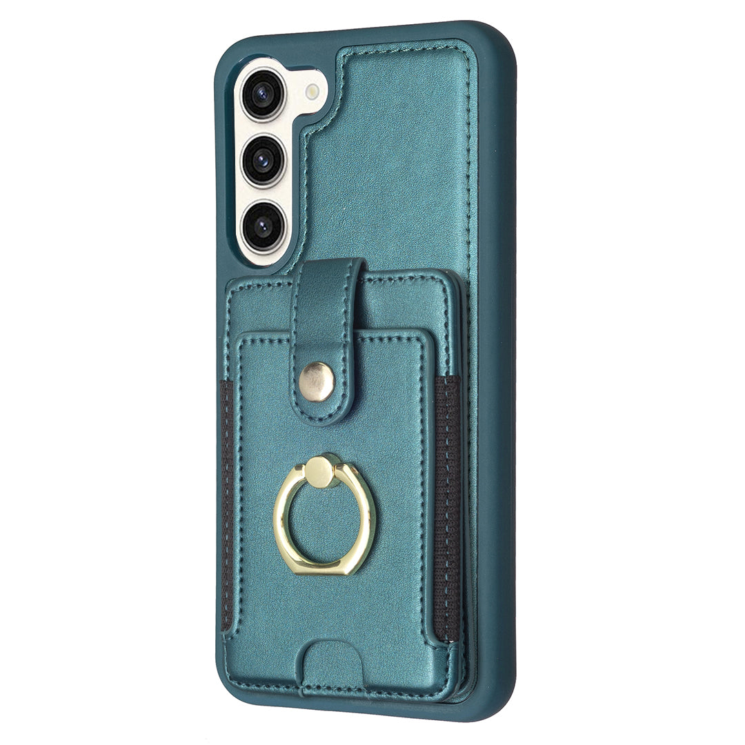 BF27 For Samsung Galaxy S23 PU Leather Coated TPU Phone Case Ring Kickstand Card Slot Cover
