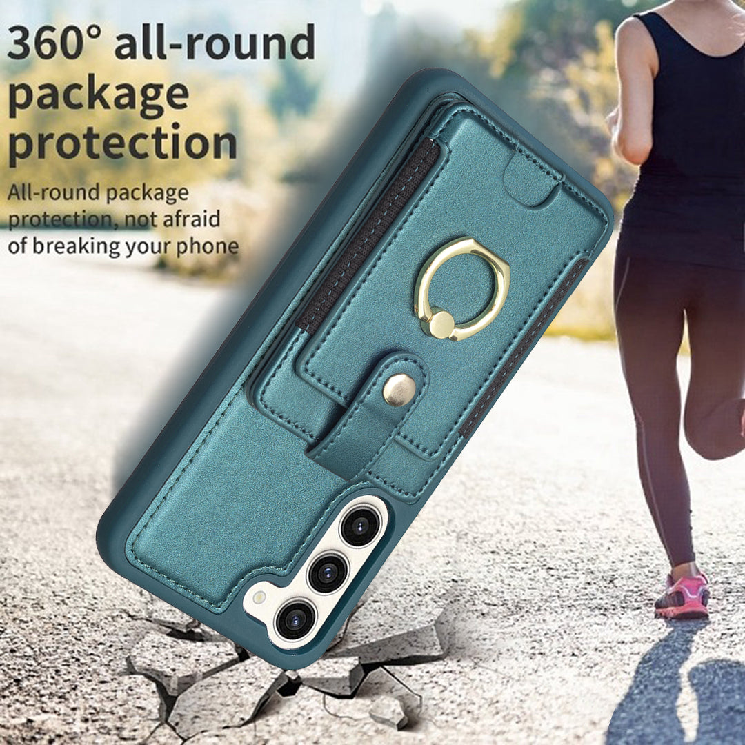 BF27 For Samsung Galaxy S23 PU Leather Coated TPU Phone Case Ring Kickstand Card Slot Cover