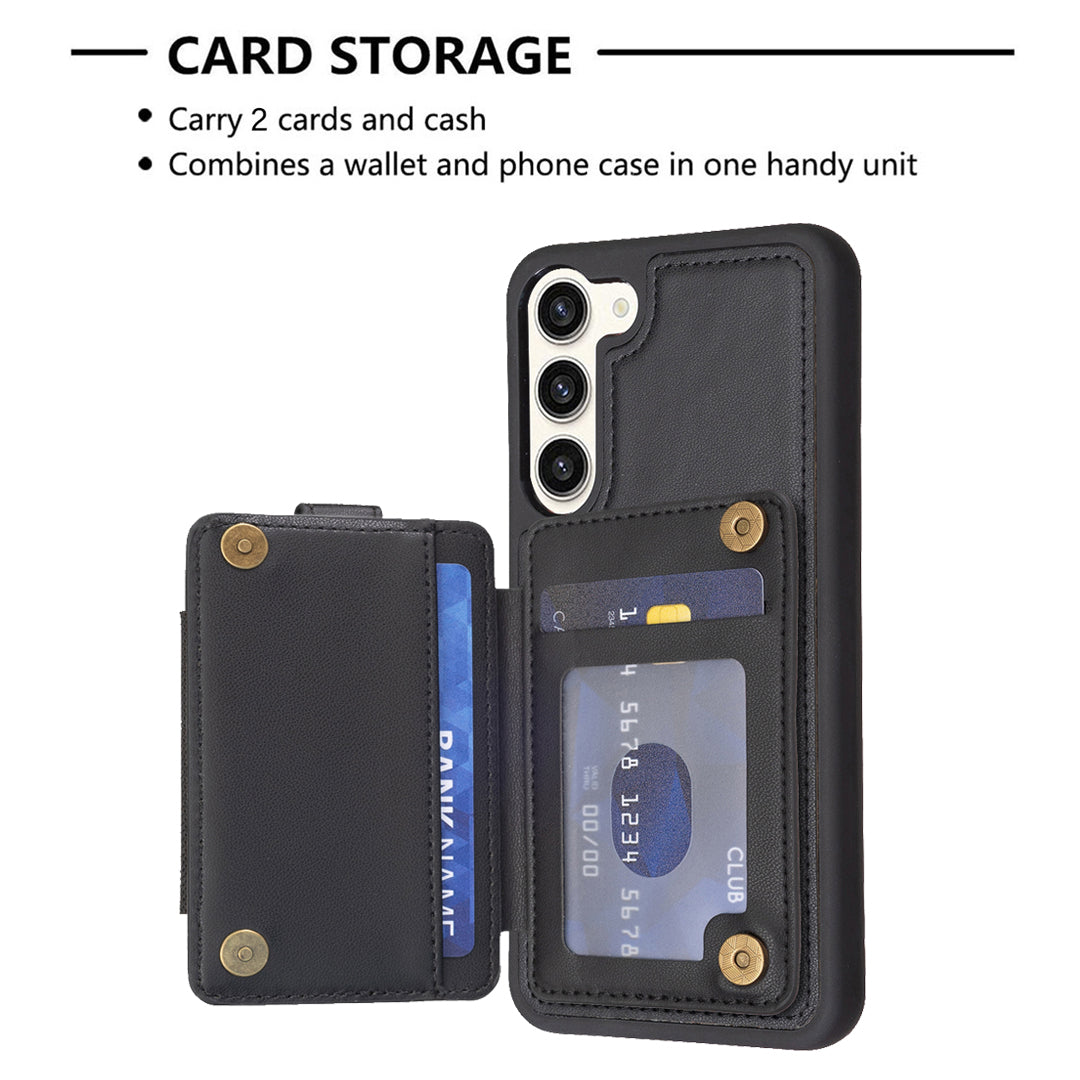 BF27 For Samsung Galaxy S23 PU Leather Coated TPU Phone Case Ring Kickstand Card Slot Cover