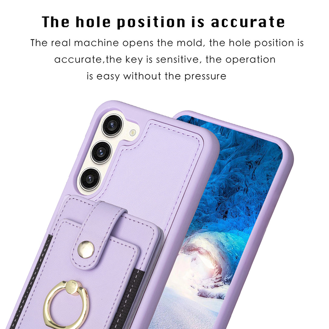 BF27 For Samsung Galaxy S23 PU Leather Coated TPU Phone Case Ring Kickstand Card Slot Cover