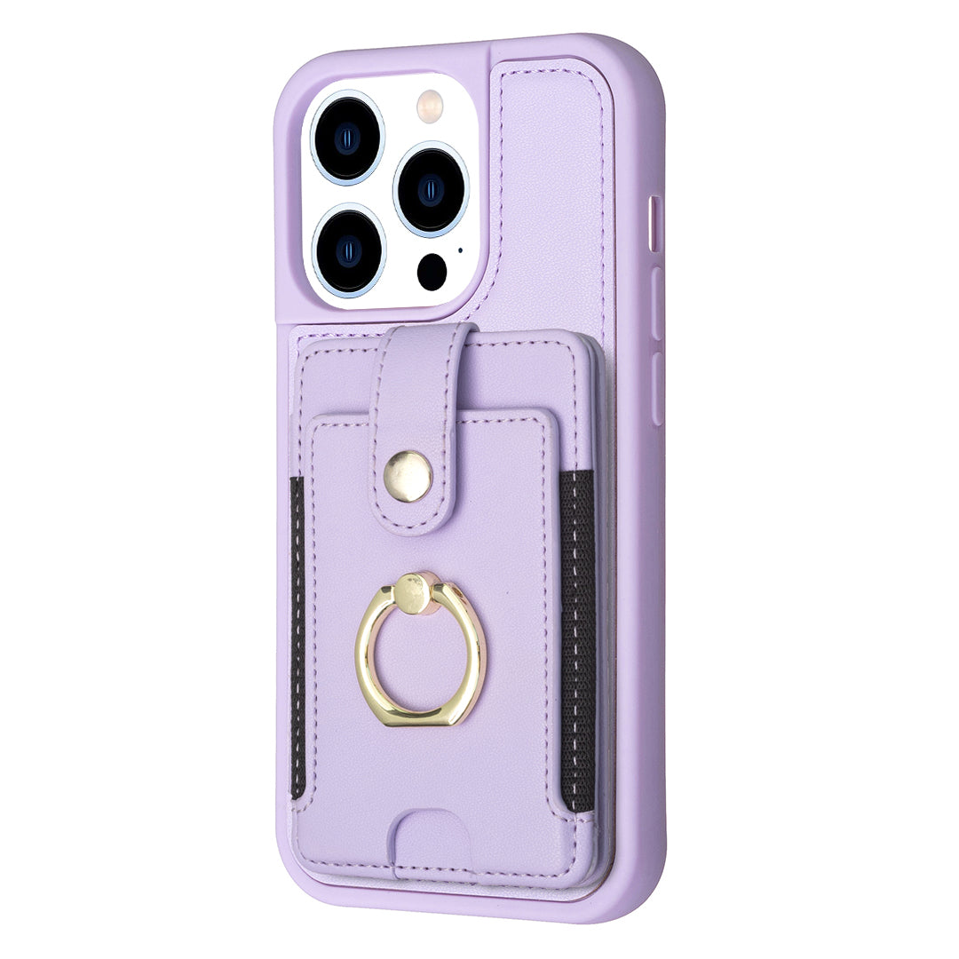 BF27 Card Slot Case for iPhone 13 Pro Max PU Leather Coated TPU Ring Kickstand Phone Cover