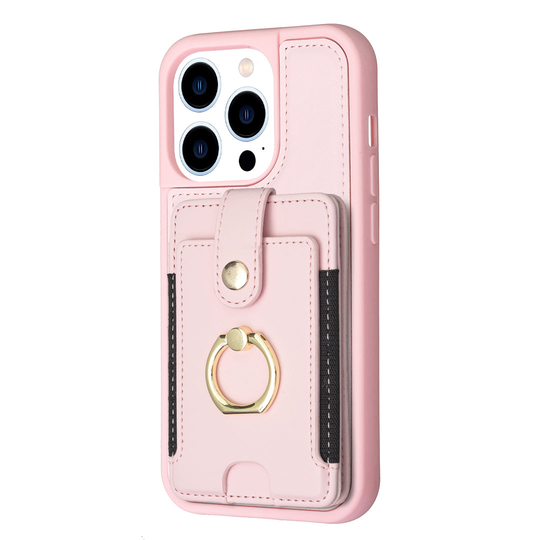 BF27 Card Slot Case for iPhone 13 Pro Max PU Leather Coated TPU Ring Kickstand Phone Cover