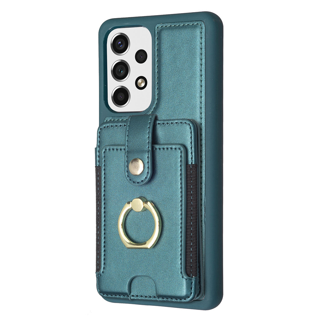 BF27 Ring Kickstand Cover for Samsung Galaxy A13 4G 5G PU Leather Coated TPU Card Slots Phone Case