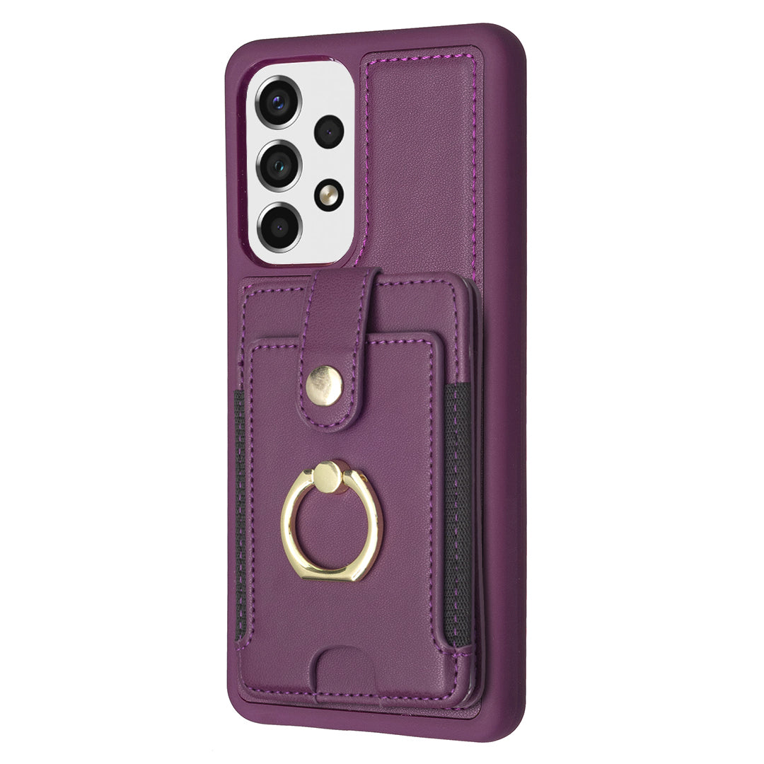 BF27 Ring Kickstand Cover for Samsung Galaxy A13 4G 5G PU Leather Coated TPU Card Slots Phone Case