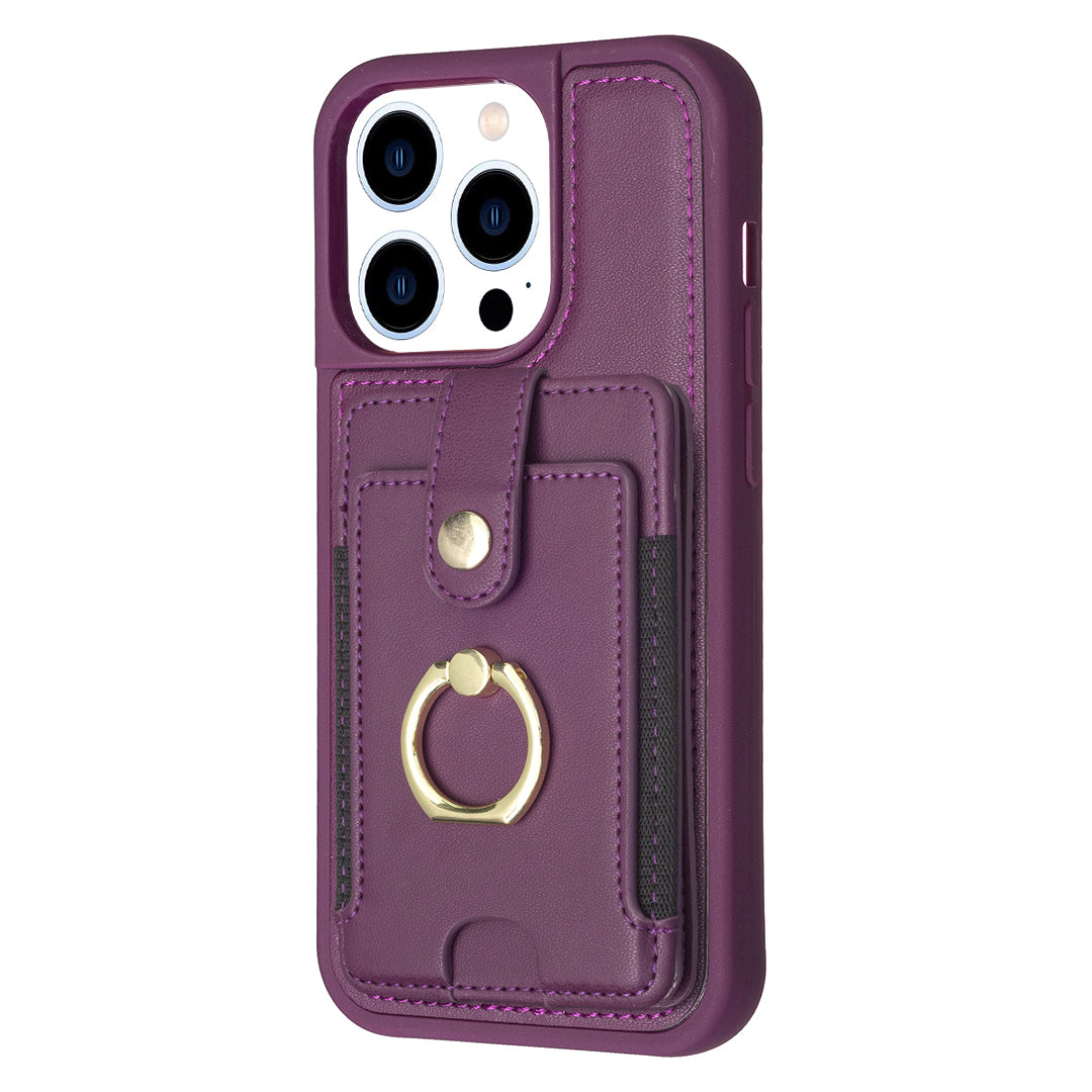 BF27 For iPhone 14 Pro Max PU Leather TPU Card Holder Case Ring Kickstand Phone Cover