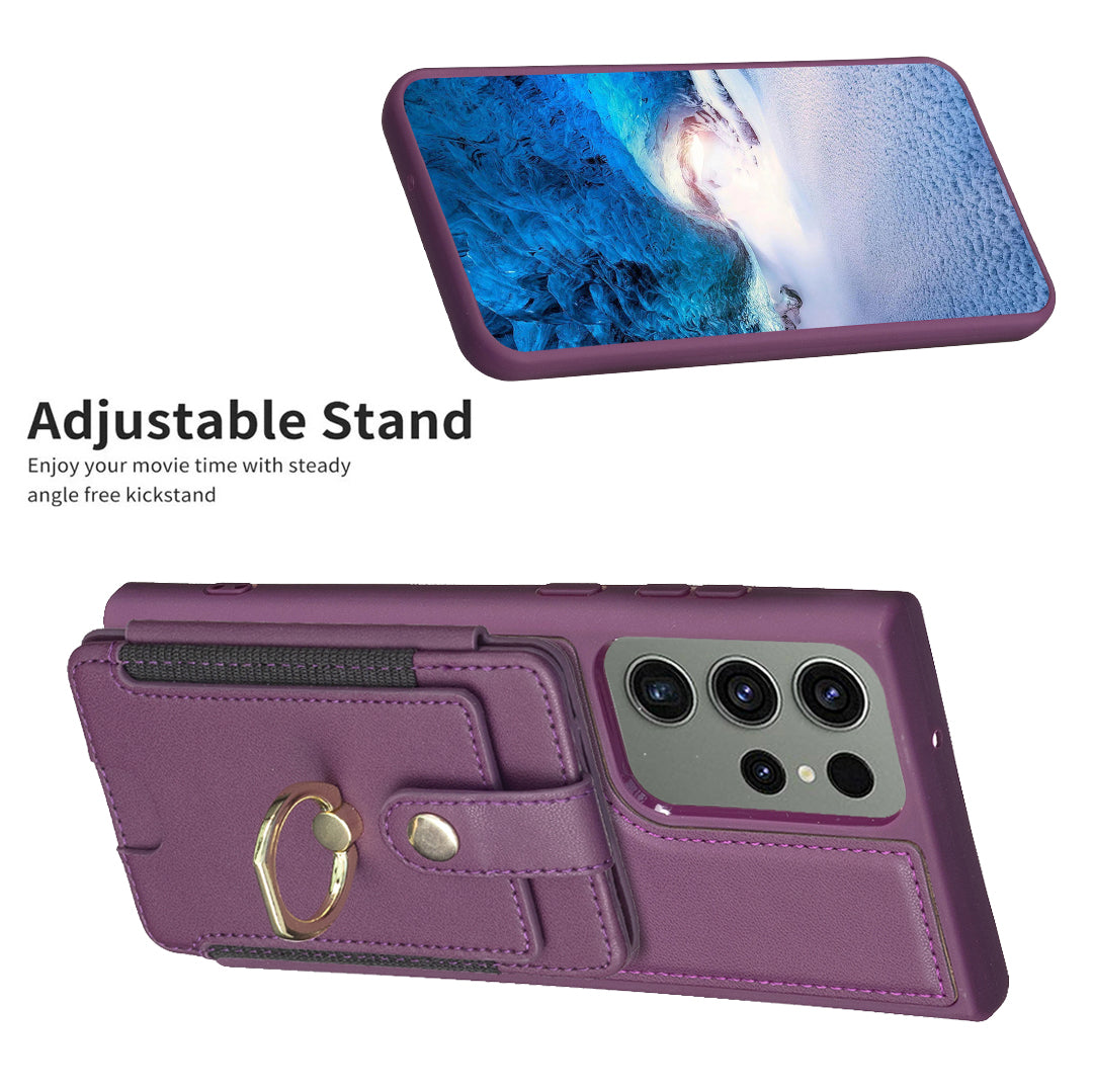 BF27 Kickstand Back Cover for Samsung Galaxy S23 Ultra PU Leather Coated TPU Card Holder Phone Case
