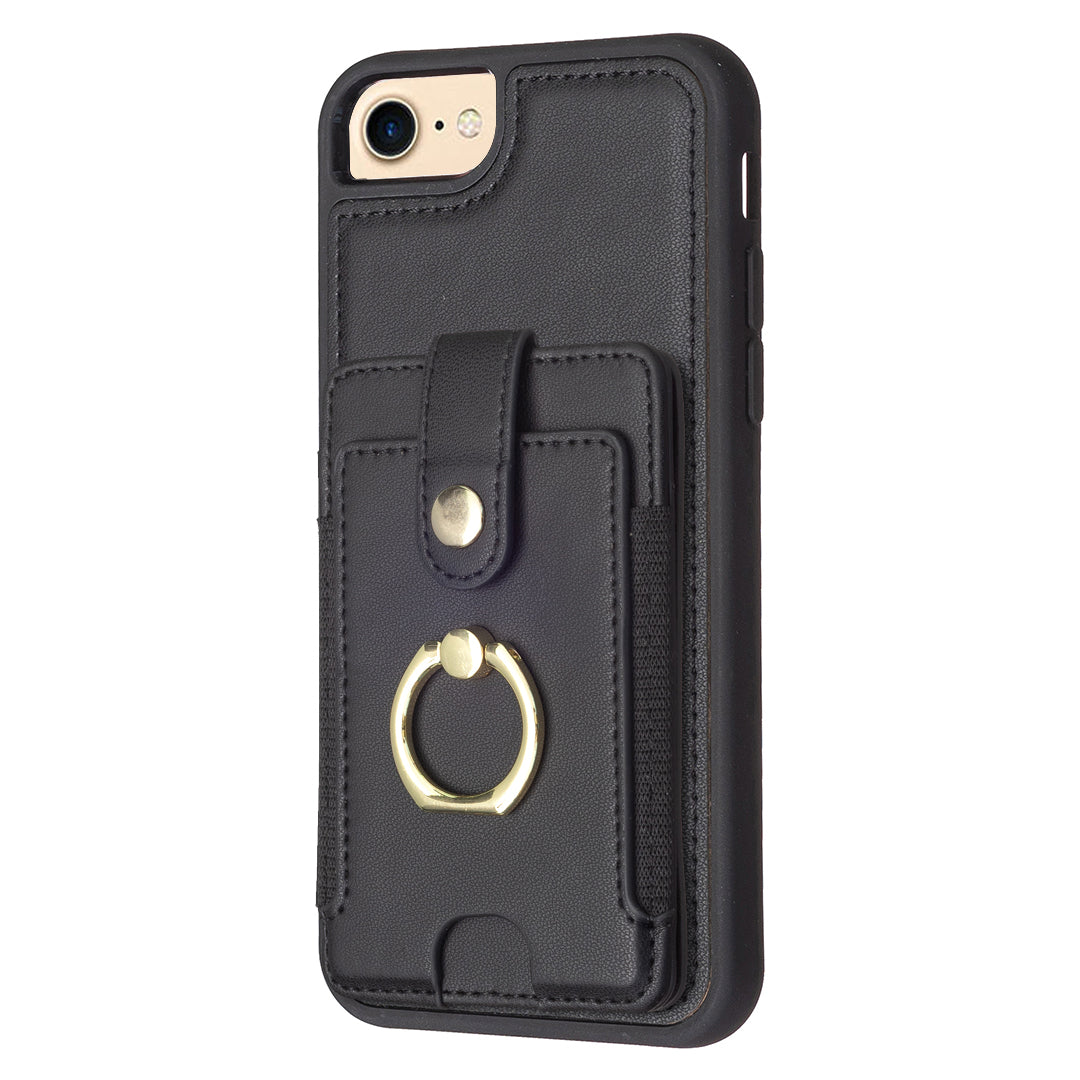 BF27 til iPhone 6/6s/7/8/SE (2020)/SE (2022) 4,7-tommer PU-læder TPU telefontaske Ring Kickstand Bagcover med kortholder 