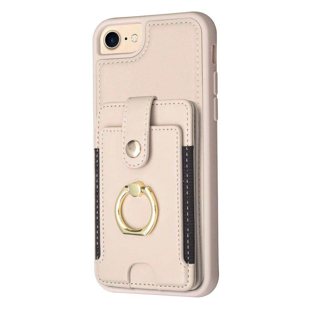 BF27 til iPhone 6/6s/7/8/SE (2020)/SE (2022) 4,7-tommer PU-læder TPU telefontaske Ring Kickstand Bagcover med kortholder 