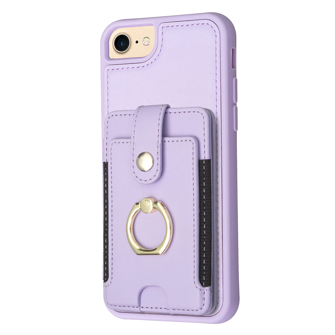 BF27 til iPhone 6/6s/7/8/SE (2020)/SE (2022) 4,7-tommer PU-læder TPU telefontaske Ring Kickstand Bagcover med kortholder 