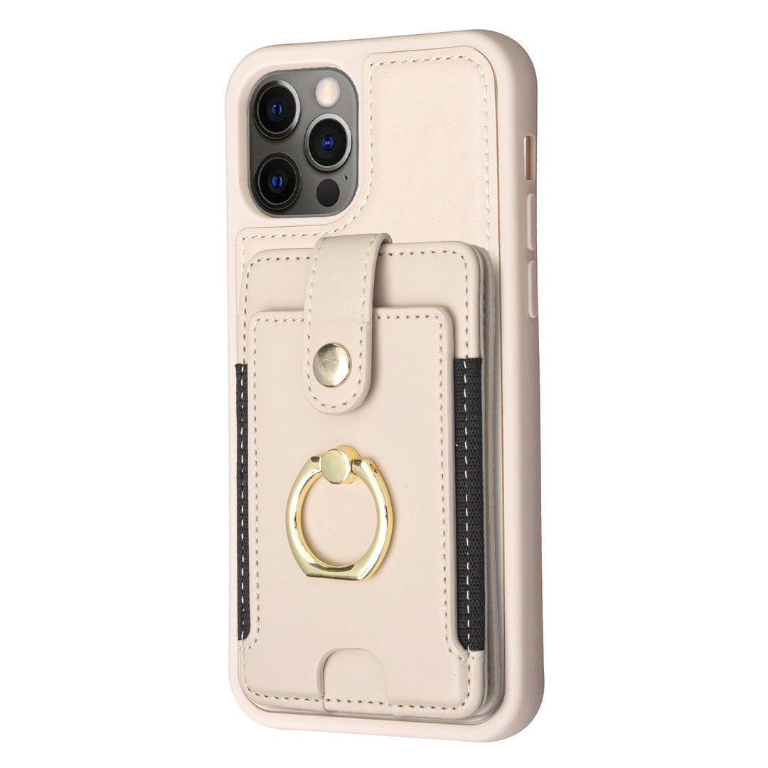 BF27 For iPhone 12/12 Pro 6.1 inch Shockproof Case Ring Kickstand PU TPU Phone Cover with Card Holder