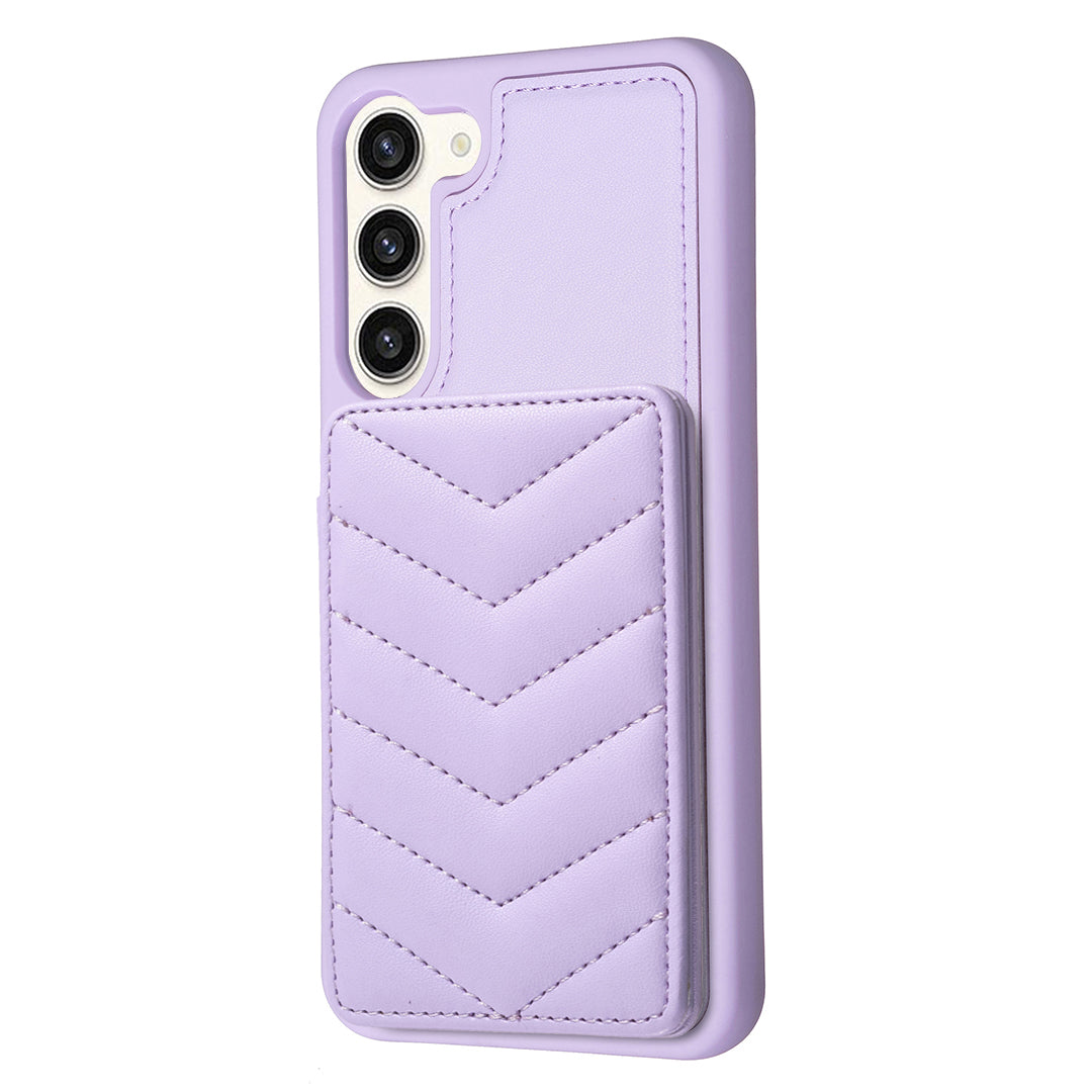 BF26 For Samsung Galaxy S23 Kickstand Phone Case Wave Stitching Texture Card Holder TPU PU Leather Phone Cover