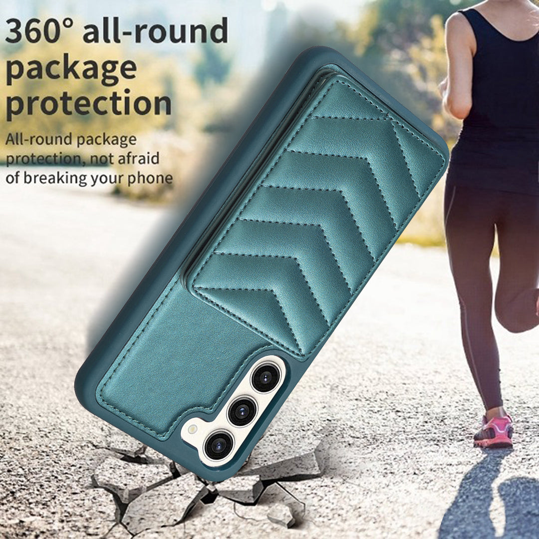 BF26 For Samsung Galaxy S23 Kickstand Phone Case Wave Stitching Texture Card Holder TPU PU Leather Phone Cover