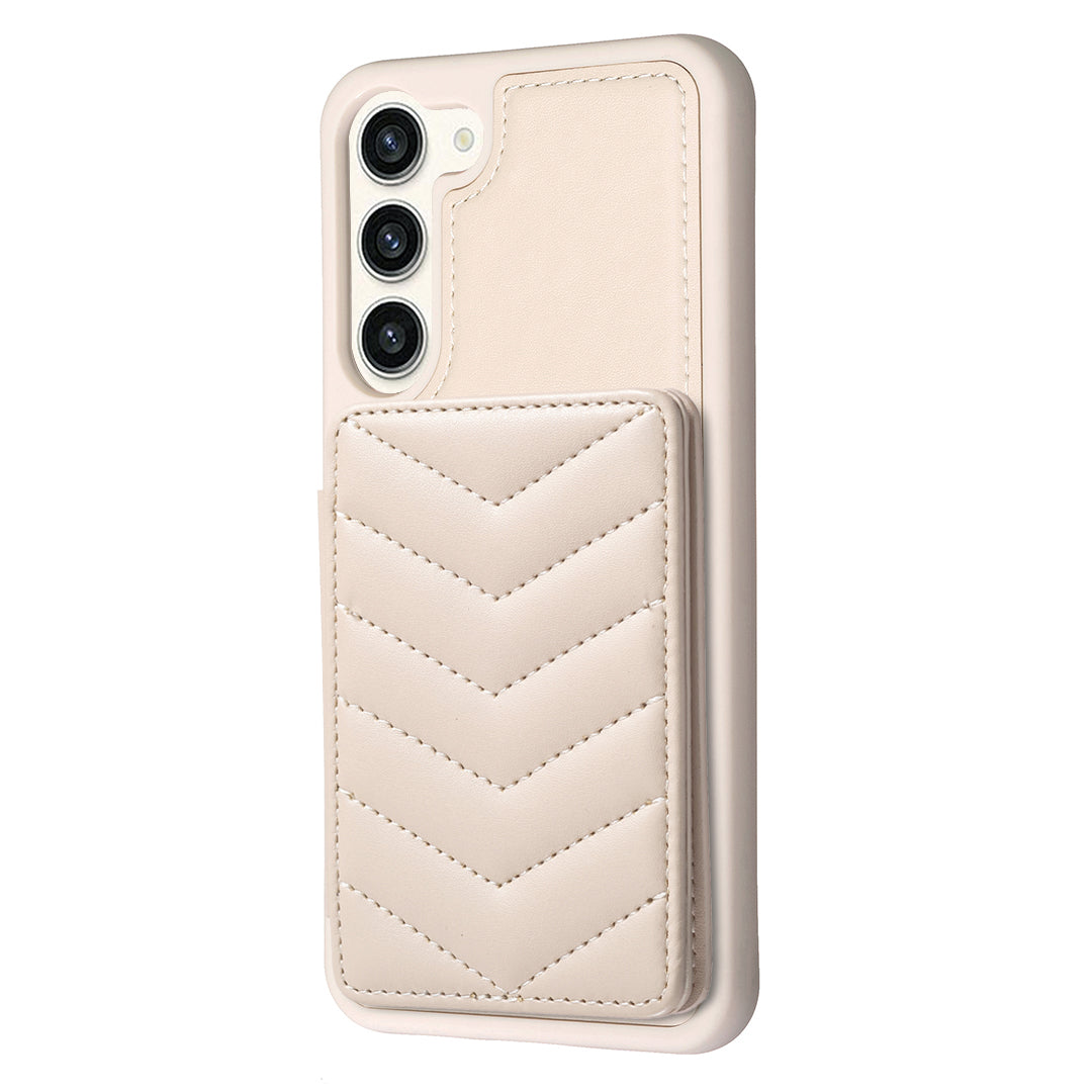 BF26 For Samsung Galaxy S23 Kickstand Phone Case Wave Stitching Texture Card Holder TPU PU Leather Phone Cover