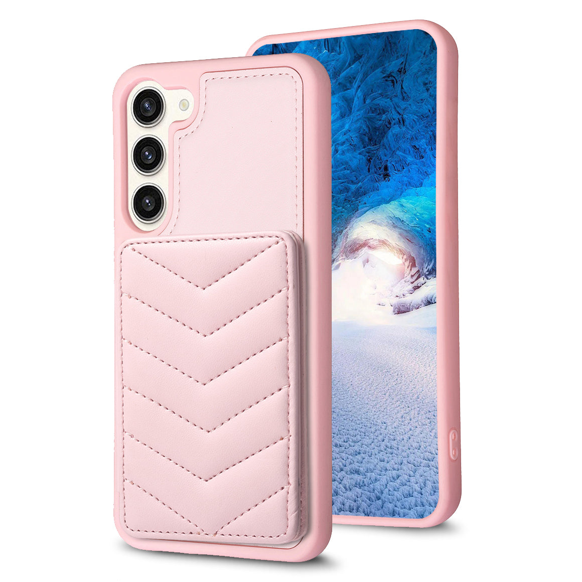 BF26 For Samsung Galaxy S23 Kickstand Phone Case Wave Stitching Texture Card Holder TPU PU Leather Phone Cover