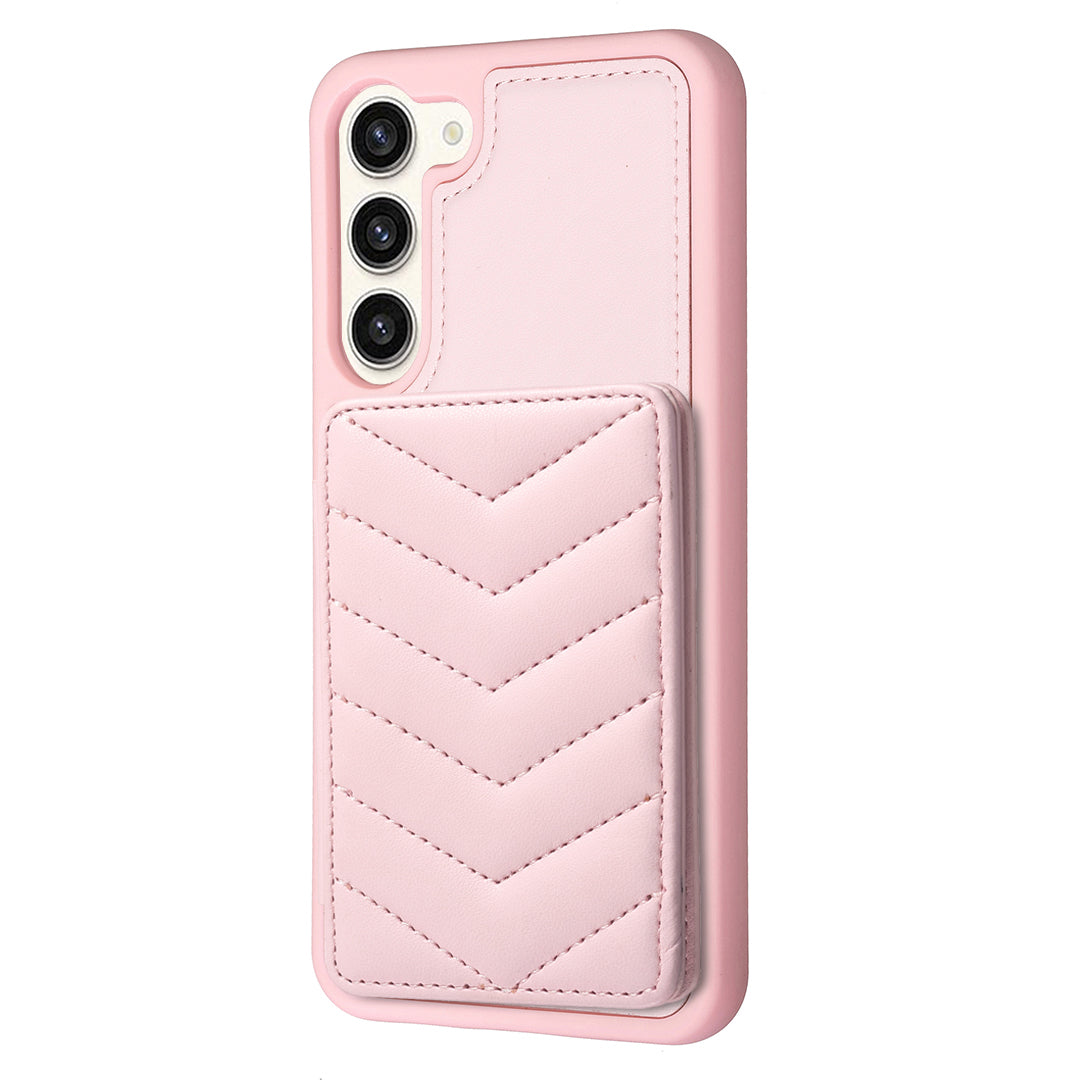 BF26 Card Holder Kickstand Case for Samsung Galaxy S23 Wave Stitching Texture TPU PU Leather Phone Cover