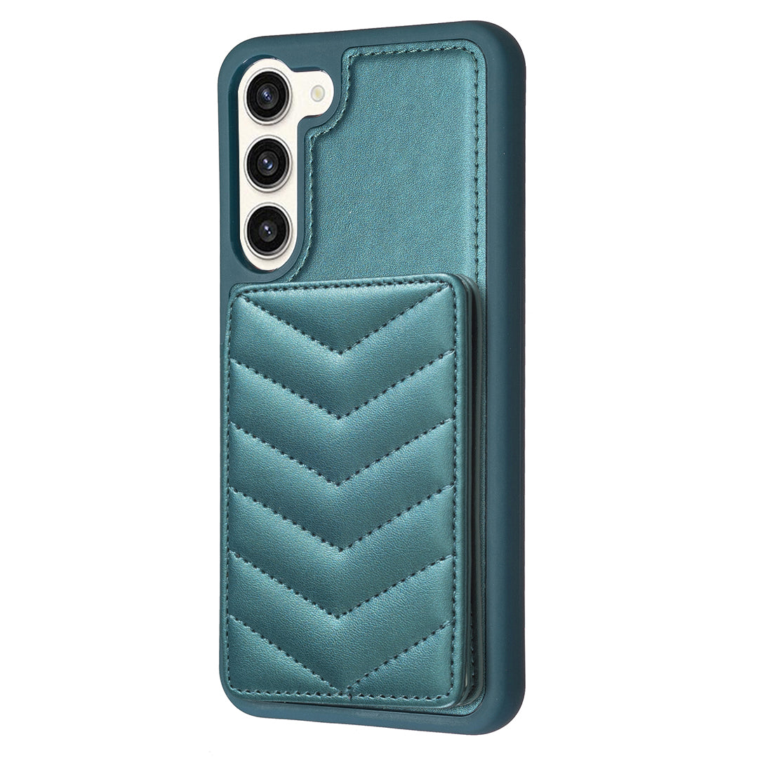 BF26 Card Holder Kickstand Case for Samsung Galaxy S23 Wave Stitching Texture TPU PU Leather Phone Cover