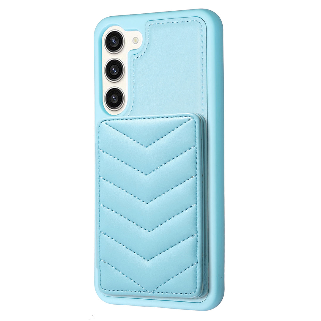 BF26 Card Holder Kickstand Case for Samsung Galaxy S23 Wave Stitching Texture TPU PU Leather Phone Cover