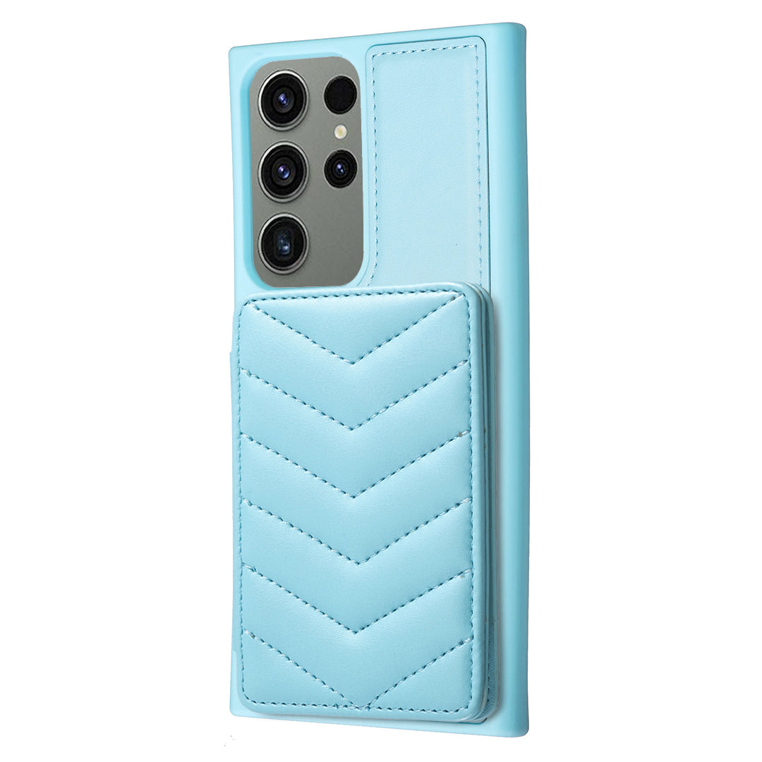 BF26 For Samsung Galaxy S23 Ultra Shockproof Case Wave Stitching Texture Card Holder TPU PU Phone Cover with Kickstand