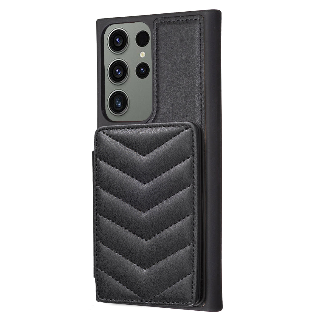 BF26 For Samsung Galaxy S23 Ultra Shockproof Case Wave Stitching Texture Card Holder TPU PU Phone Cover with Kickstand