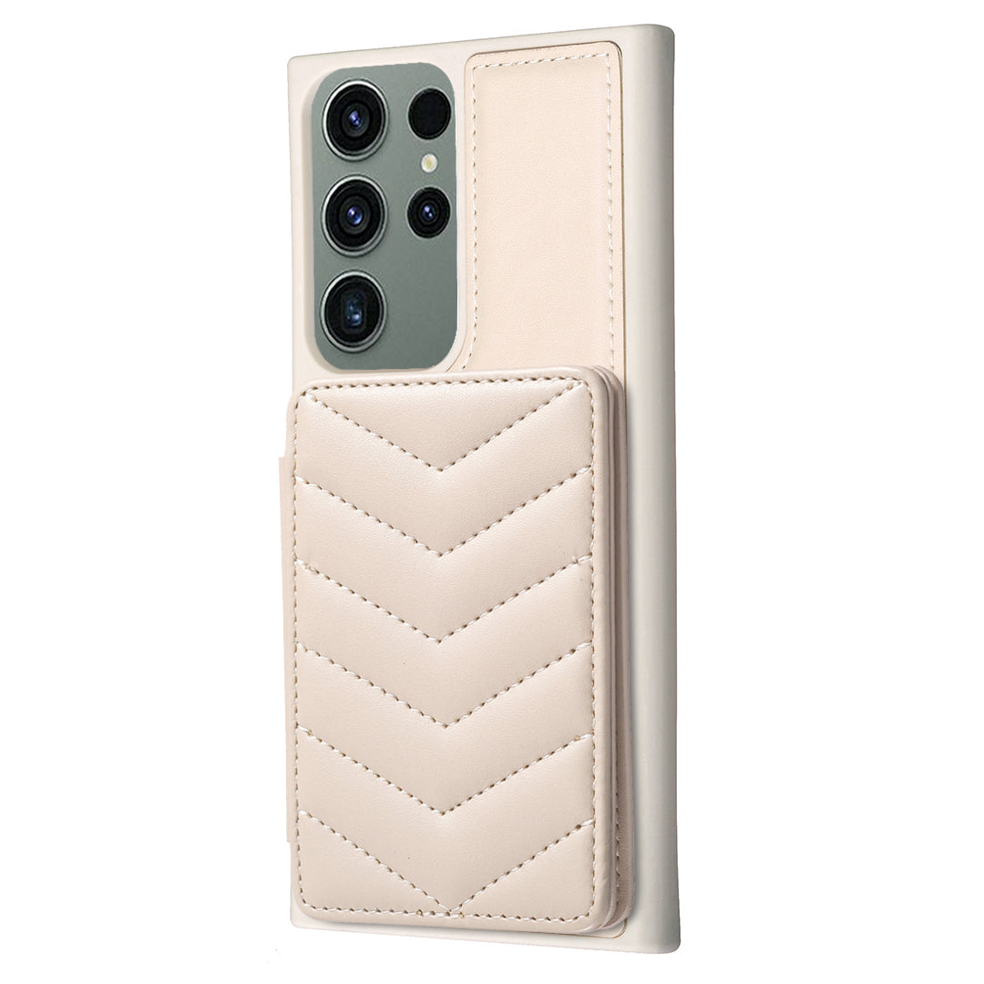 BF26 For Samsung Galaxy S23 Ultra Shockproof Case Wave Stitching Texture Card Holder TPU PU Phone Cover with Kickstand
