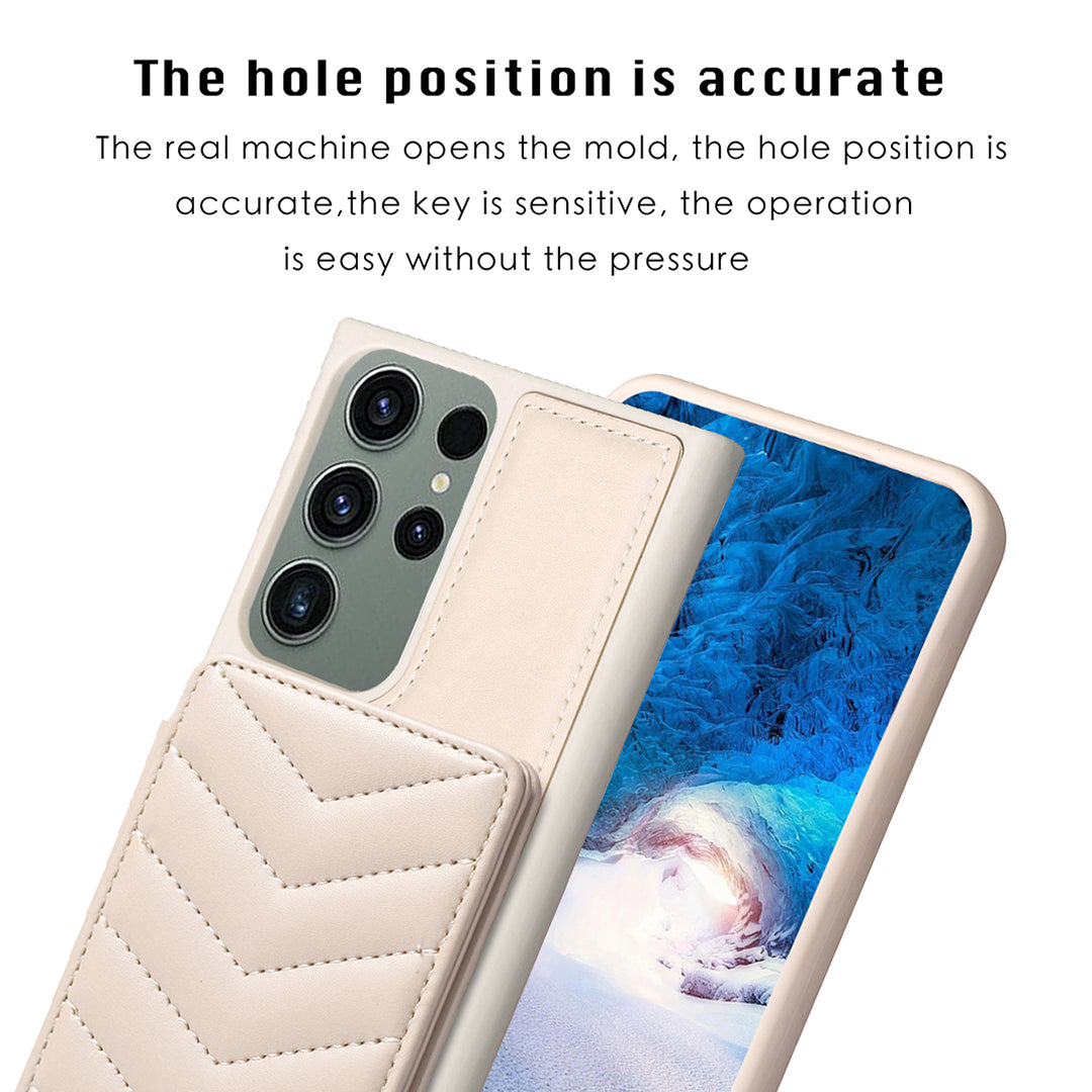 BF26 For Samsung Galaxy S23 Ultra Shockproof Case Wave Stitching Texture Card Holder TPU PU Phone Cover with Kickstand
