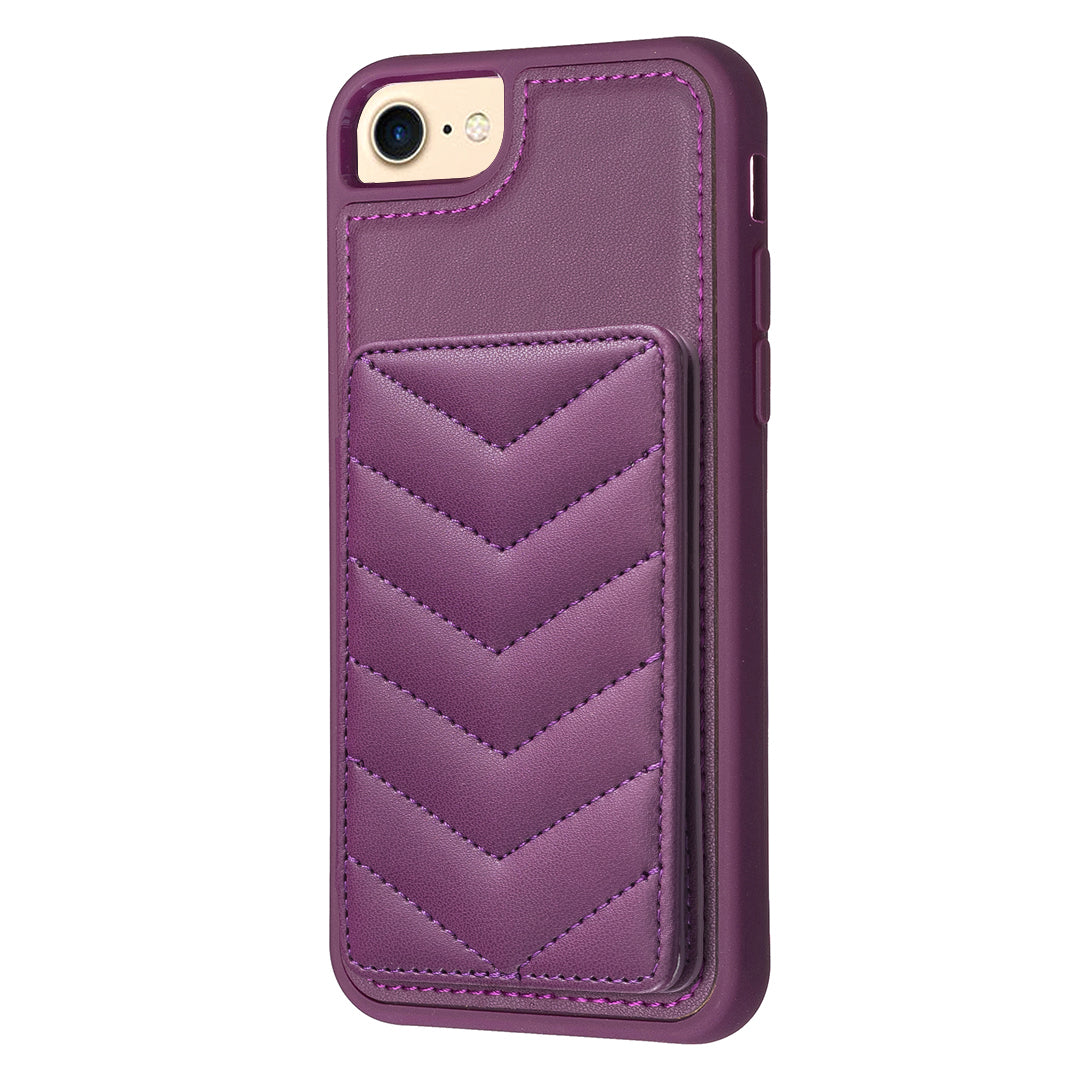 BF26 For iPhone 6/6s/7/8/SE (2020)/SE (2022) Card Holder Kickstand Case Wave Stitching Texture TPU PU Leather Phone Cover