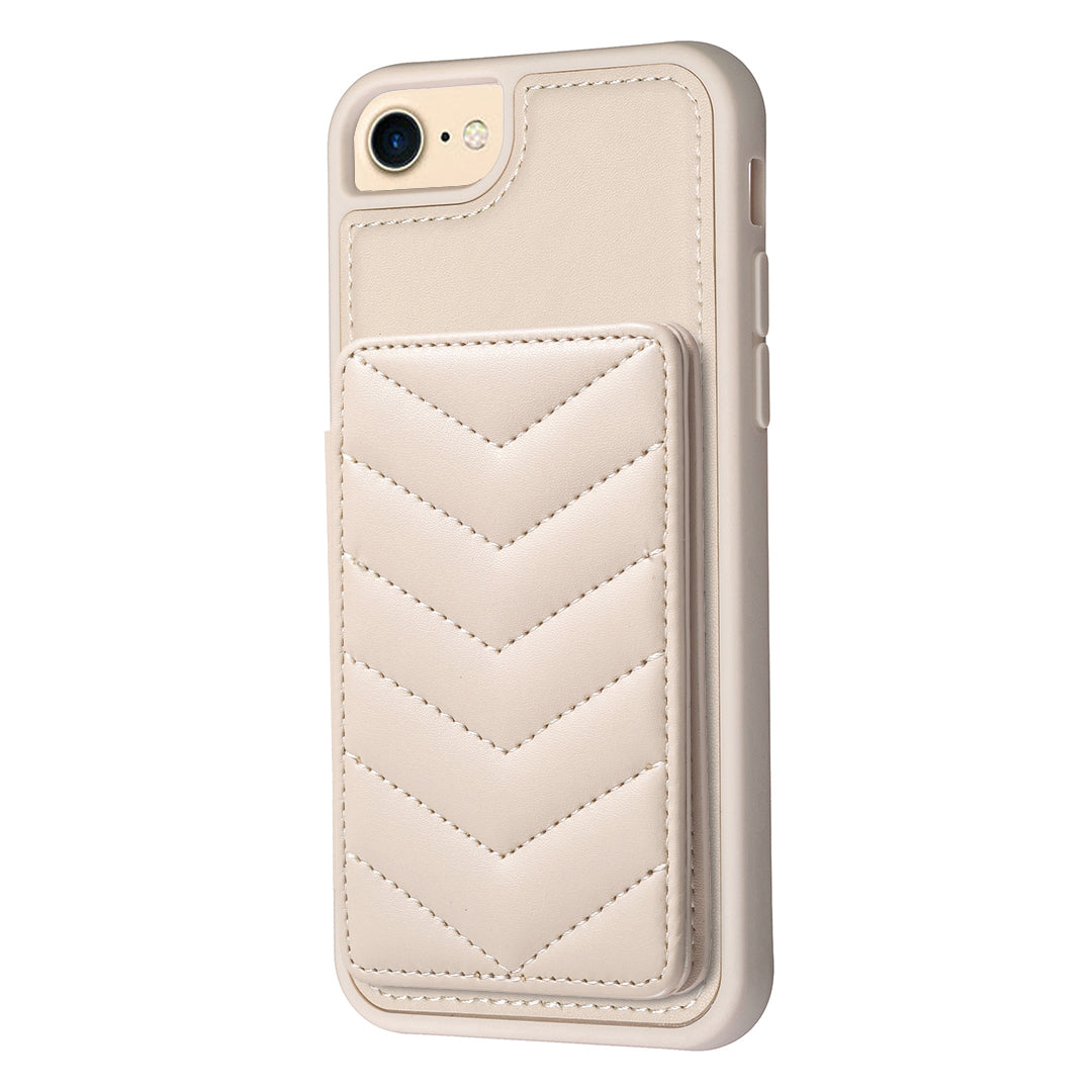 BF26 For iPhone 6/6s/7/8/SE (2020)/SE (2022) Card Holder Kickstand Case Wave Stitching Texture TPU PU Leather Phone Cover