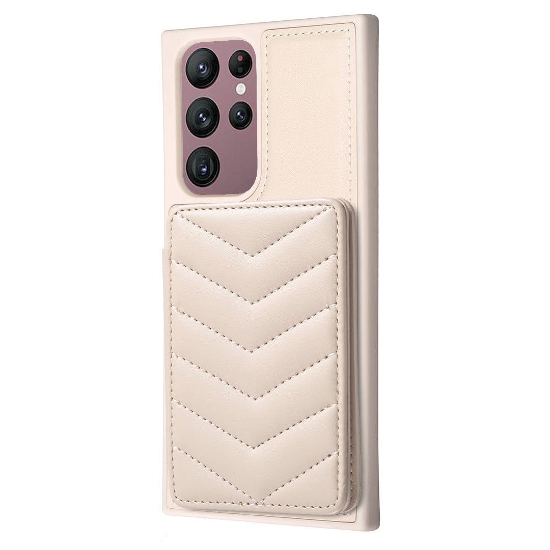 BF26 Card Holder Kickstand Case for Samsung Galaxy S21 FE 5G Wave Stitching Texture PU TPU Phone Cover