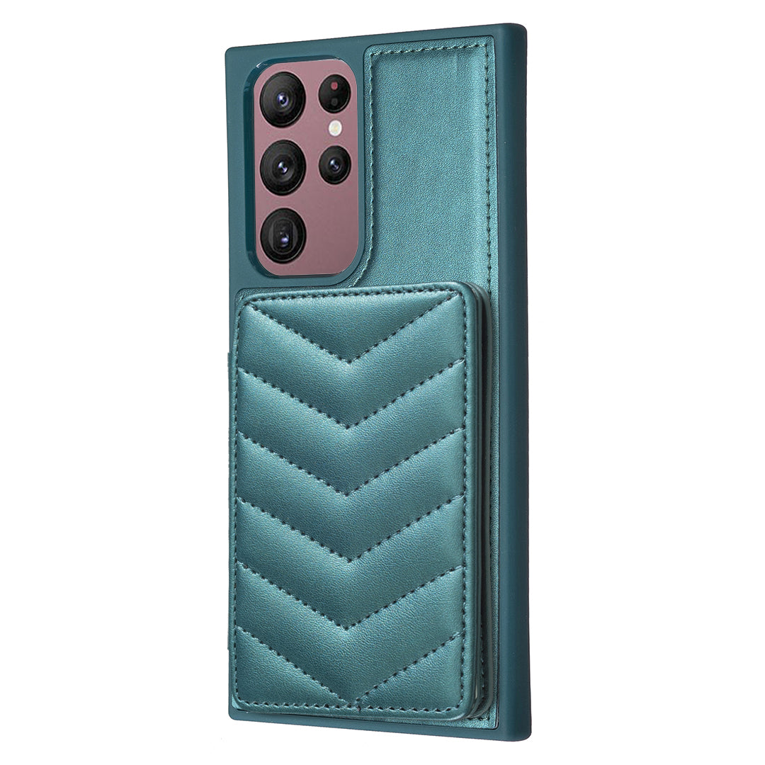 BF26 Card Holder Kickstand Case for Samsung Galaxy S21 FE 5G Wave Stitching Texture PU TPU Phone Cover