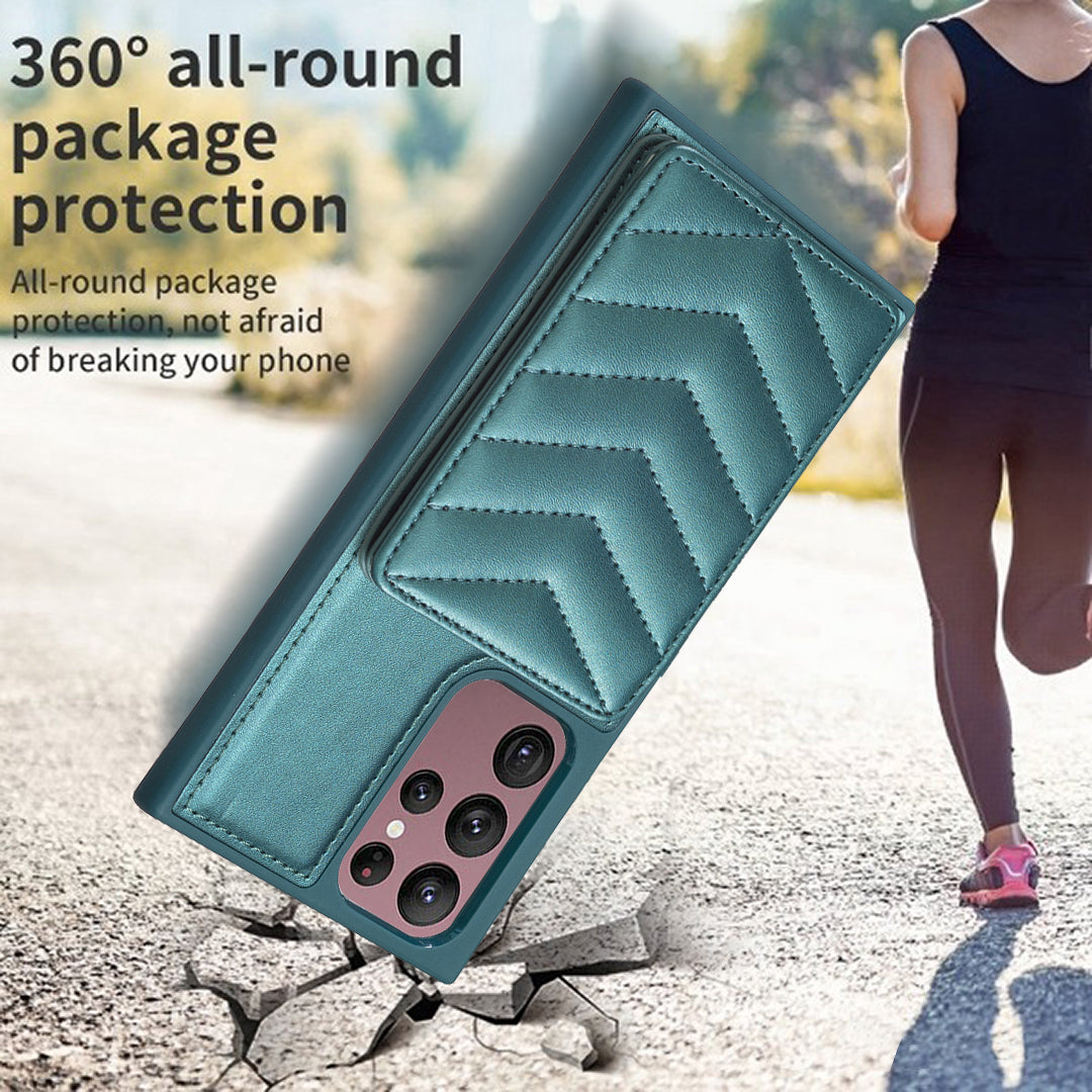 BF26 Card Holder Kickstand Case for Samsung Galaxy S21 FE 5G Wave Stitching Texture PU TPU Phone Cover