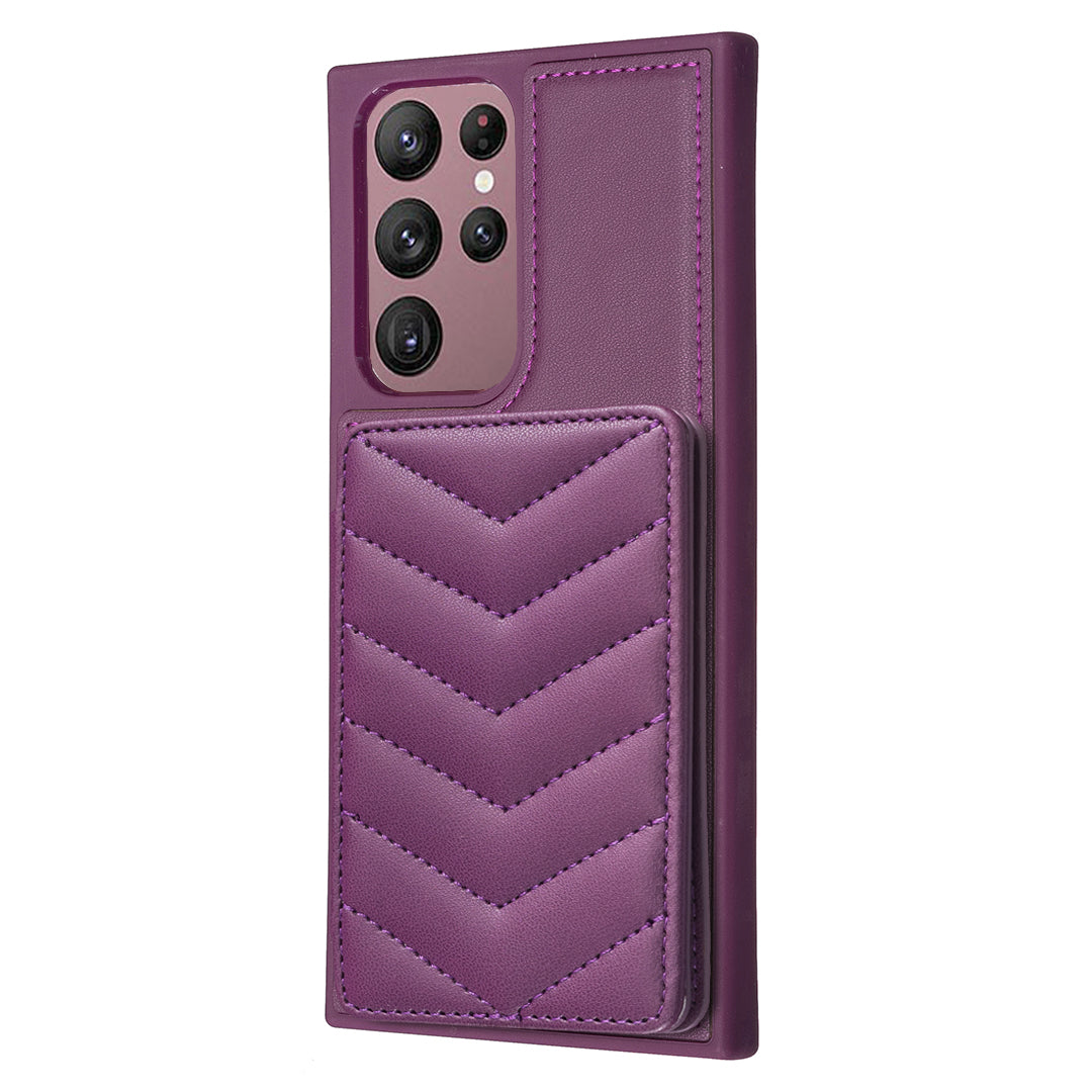 BF26 Card Holder Kickstand Case for Samsung Galaxy S21 FE 5G Wave Stitching Texture PU TPU Phone Cover