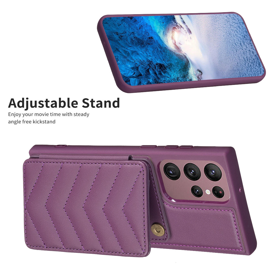 BF26 Card Holder Kickstand Case for Samsung Galaxy S21 FE 5G Wave Stitching Texture PU TPU Phone Cover