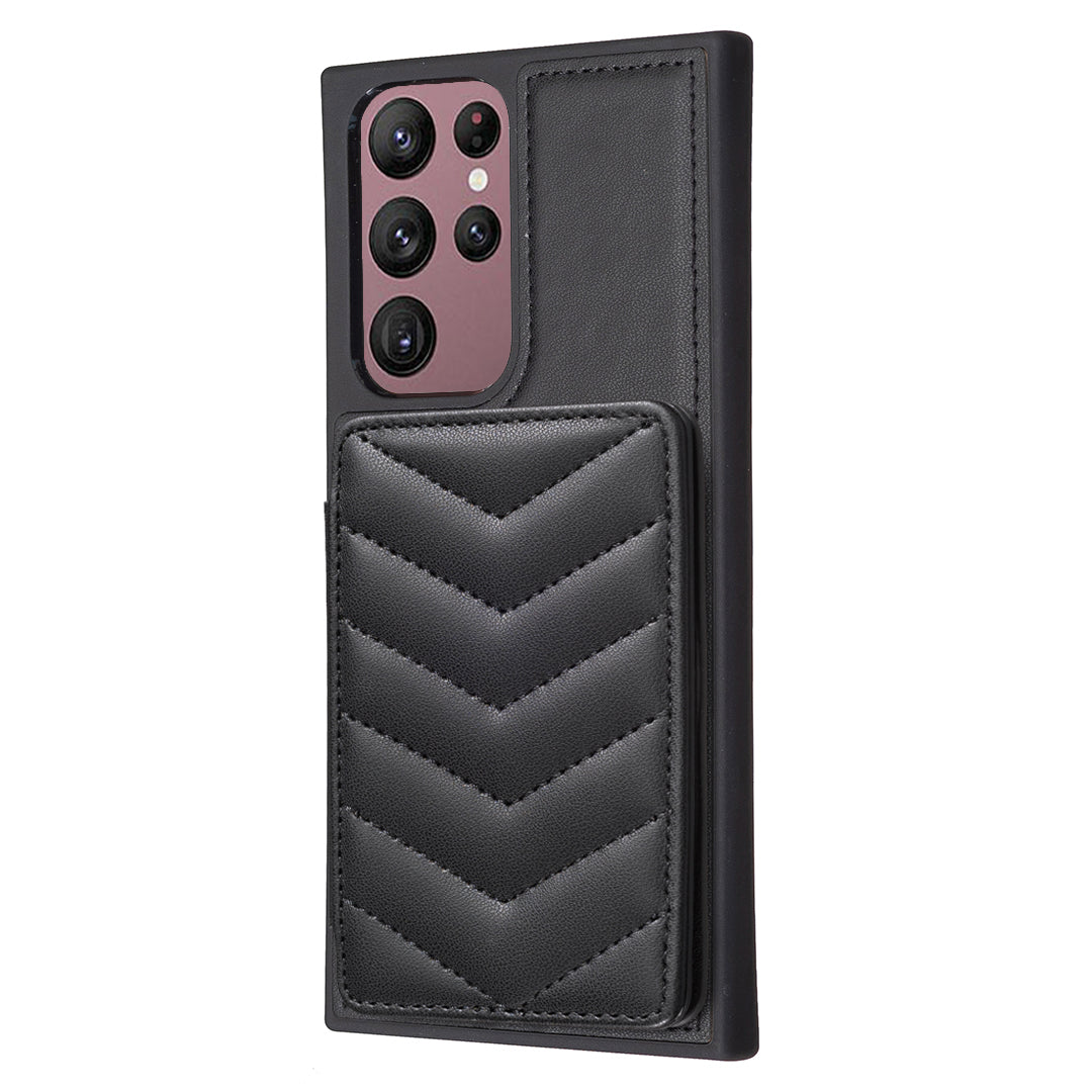 BF26 Card Holder Kickstand Case for Samsung Galaxy S21 FE 5G Wave Stitching Texture PU TPU Phone Cover