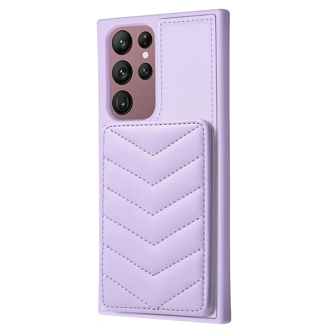 BF26 Card Holder Kickstand Case for Samsung Galaxy S21 FE 5G Wave Stitching Texture PU TPU Phone Cover