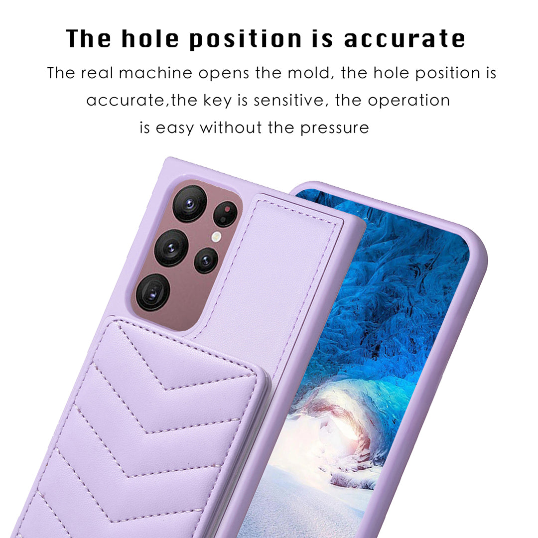 BF26 Card Holder Kickstand Case for Samsung Galaxy S21 FE 5G Wave Stitching Texture PU TPU Phone Cover