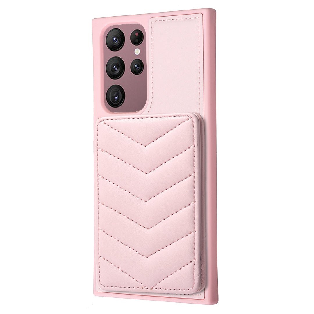 BF26 Card Holder Kickstand Case for Samsung Galaxy S21 FE 5G Wave Stitching Texture PU TPU Phone Cover