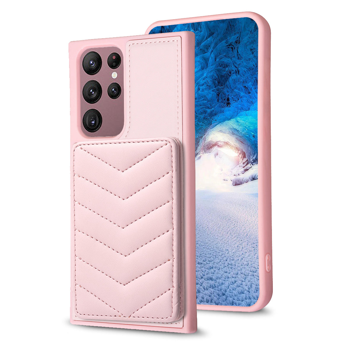 BF26 Card Holder Kickstand Case for Samsung Galaxy S21 FE 5G Wave Stitching Texture PU TPU Phone Cover