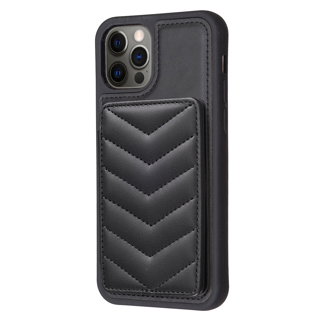BF26 For iPhone 12/12 Pro Card Holder TPU PU Leather Phone Case Wave Texture Stitching Line Kickstand Phone Cover