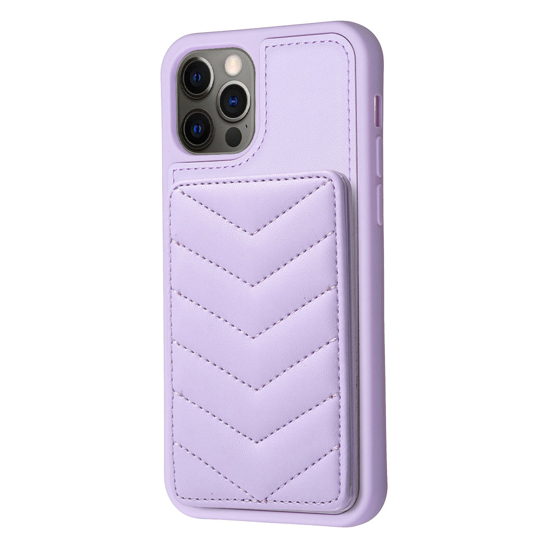 BF26 For iPhone 12/12 Pro Card Holder TPU PU Leather Phone Case Wave Texture Stitching Line Kickstand Phone Cover