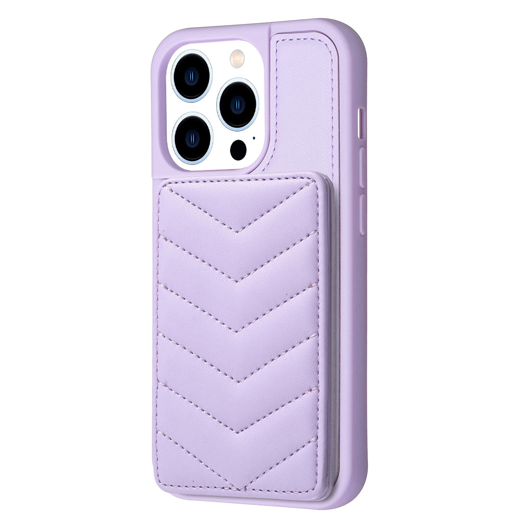 BF26 For iPhone 13 Pro Max PU Leather TPU Phone Case Card Holder Kickstand Wave Texture Stitching Line Phone Shell