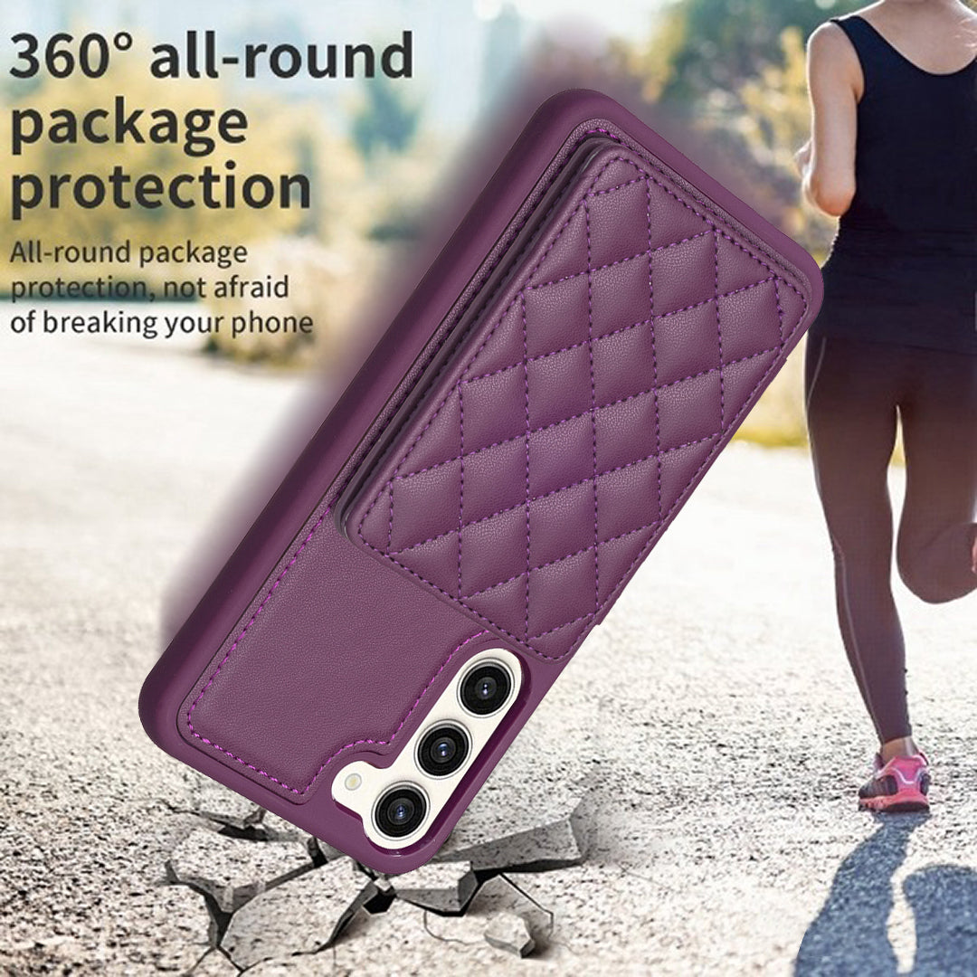 BF25 Phone Case for Samsung Galaxy S23 Card Holder Kickstand PU Leather Coated TPU Back Cover