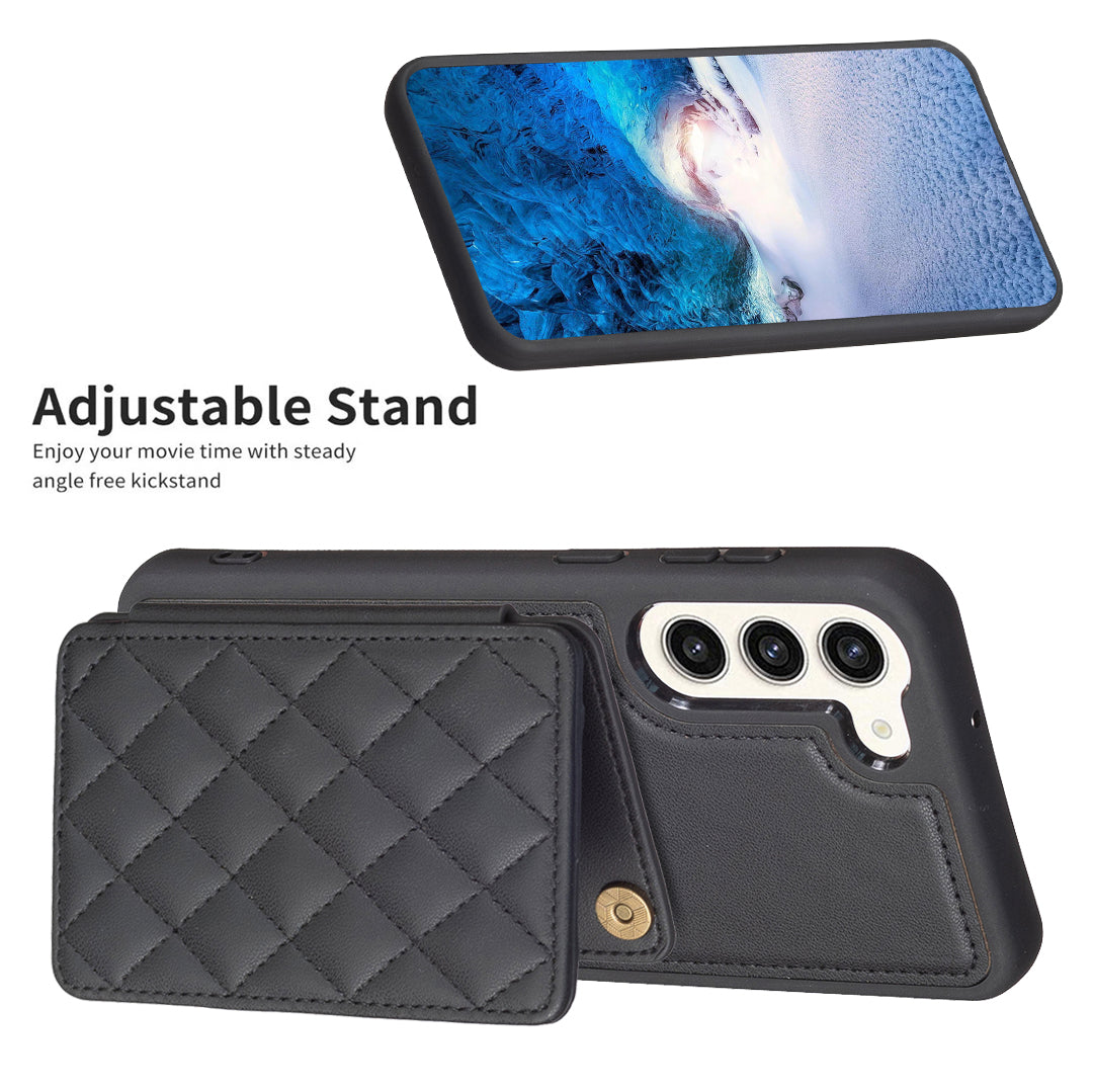 BF25 Phone Case for Samsung Galaxy S23 Card Holder Kickstand PU Leather Coated TPU Back Cover