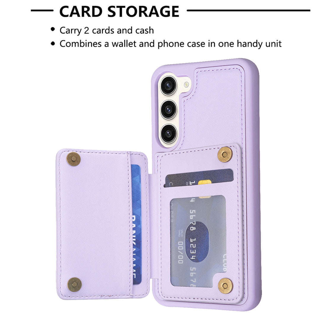 BF25 Phone Case for Samsung Galaxy S23 Card Holder Kickstand PU Leather Coated TPU Back Cover